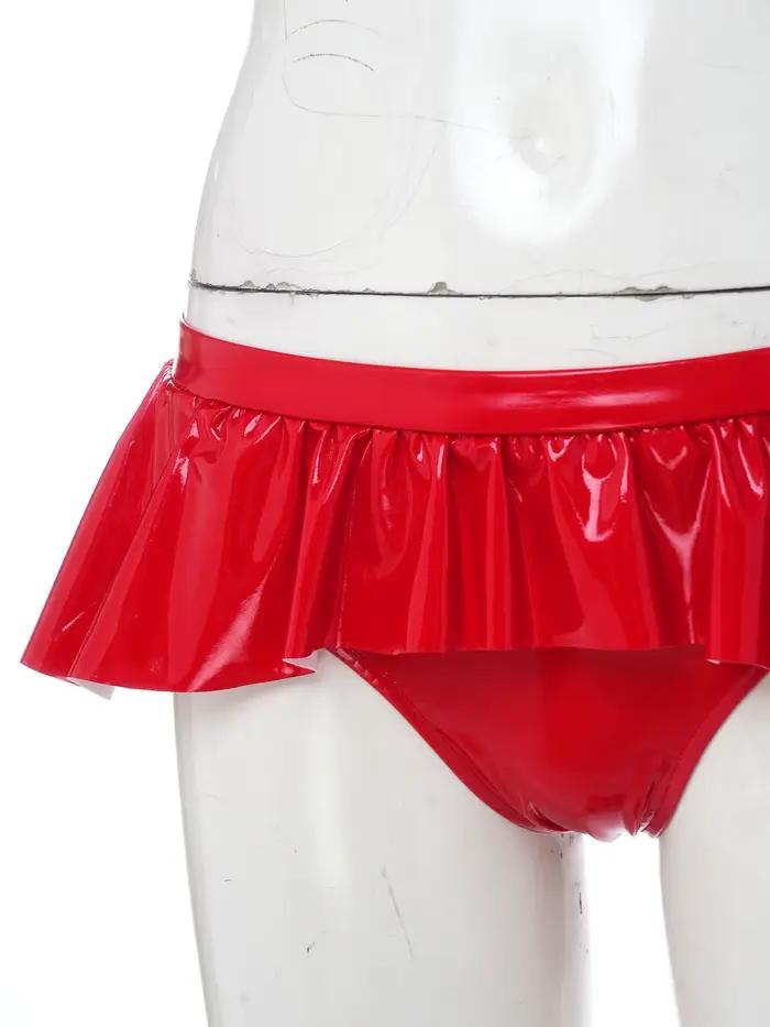 Culottes micro en similicuir PU effet mouillé pour femme, taille basse, à volants irréguliers, sous-vêtements brillants, lingerie de nuit, costume de rave