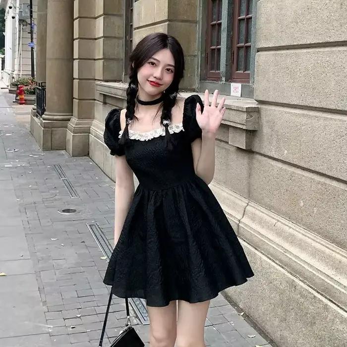 Mini šaty pre ženy Vintage letné prázdniny Street štýl Chic štvorcový výstrih dámske