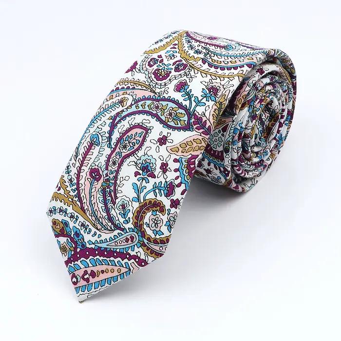 Nová elegantná kravata s kvetinovým vzorom pre mužov a ženy 100% bavlna krásny kvet Paisley úzka štíhla