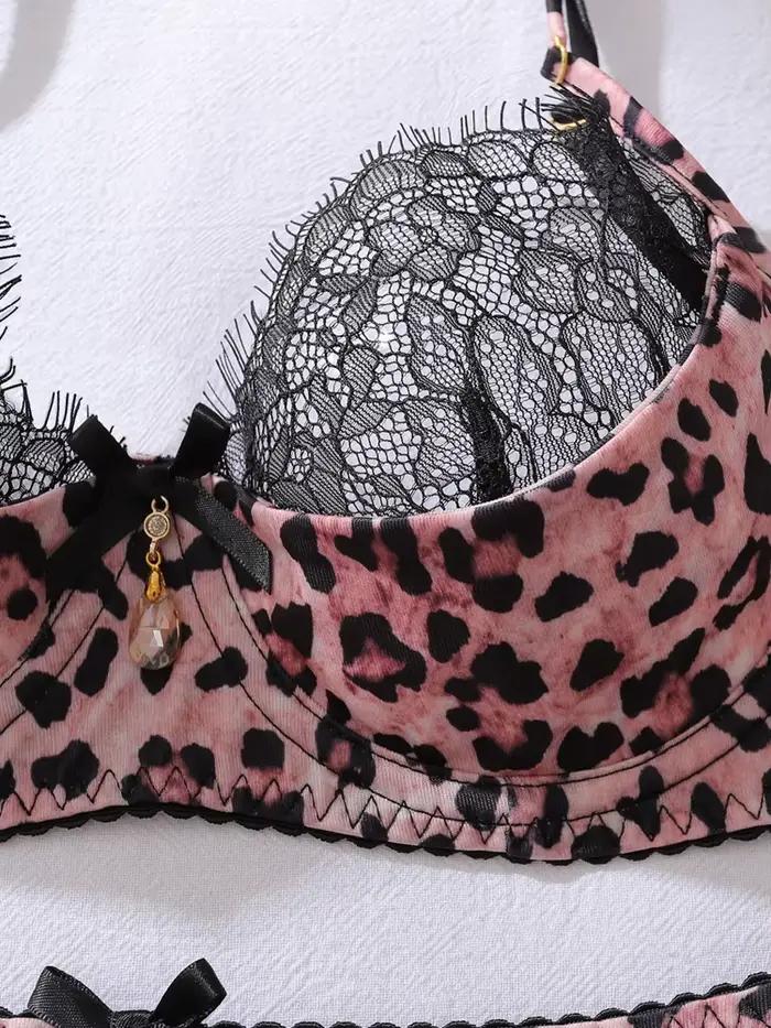 Ensemble de lingerie léopard Belamimi avec jarretelles et soutien-gorge, lingerie sexy en dentelle pour femme, tenue exotique sans censure