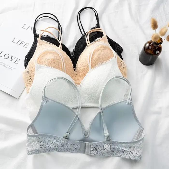 Femmes soutien-gorge Sexy dentelle Bralette florale sans fil soutien-gorge femme sous-vêtements A B tasse Lingerie doux couleur unie Ultra-mince brassière