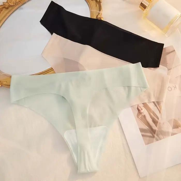 Culotte transparente d'été en soie glacée pour femmes, sans trace, Yoga, Fitness, slip sans couture, string, taille basse, respirant, quotidien
