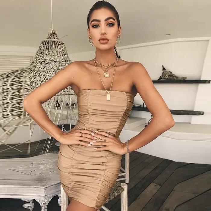 WOMENGAGA – Sexy šaty bez ramienok