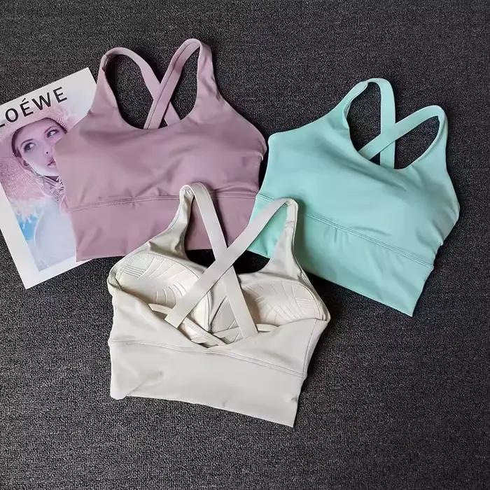 Soutien-gorge de sport intégré à bonnets fixes pour femme, débardeur d'entraînement dos nu pour la course, le fitness, le yoga et la corde à sauter