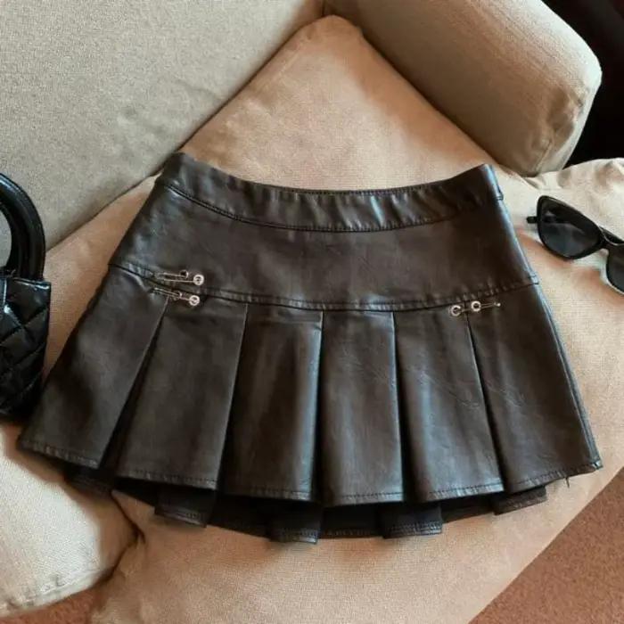 Americká PU kožená plisovaná sukňa pre ženy