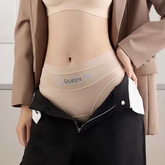 Culotte de contrôle du ventre taille haute pour femmes, sous-vêtements respirants sans couture en soie glacée, slips fins et confortables sans présentation
