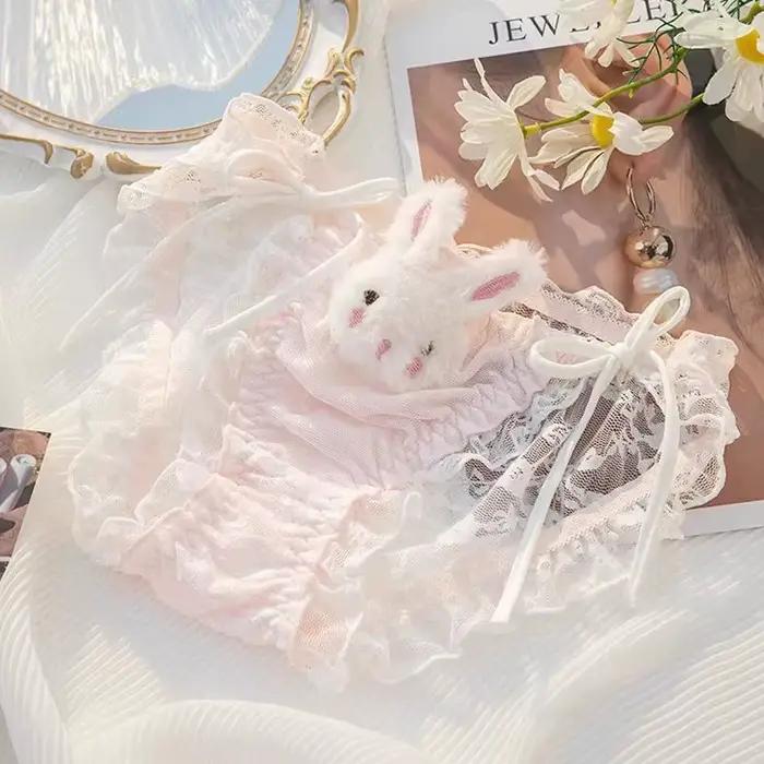 Culottes ajourées pour femme, taille basse, à lacets, avec entrejambe en coton et volants en résille