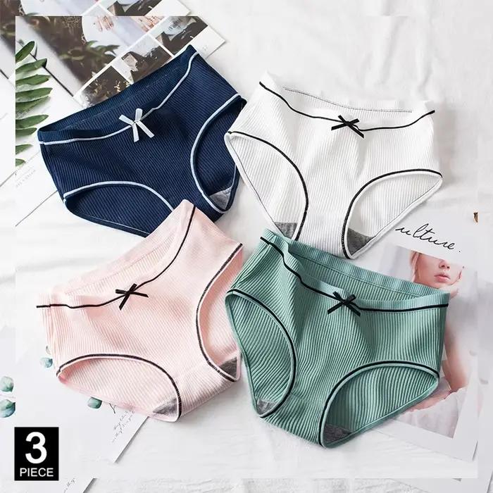 Culotte en coton pour femme Sexy mode slips couleur unie culotte fille nœud sous-vêtements Lingerie livraison directe 3 pièces/ensemble