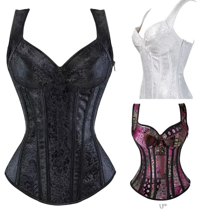 Corsets pour femmes fleur broderie Corset Vintage sangle Bustier Jacquard fermeture éclair Corsage Push Up Korsett dentelle Bustiers Costume de fête