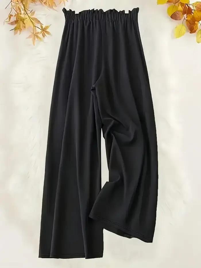 Veľká veľkosť 1XL-5XL dámske módne jednofarebné nohavice so širokými nohavicami