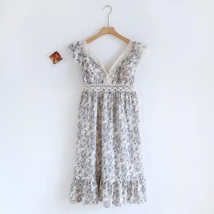 Robe de nuit en fibre de coton pur pour femmes, vêtements de nuit à col en V, vêtements de nuit pour la maison, pyjama d'été