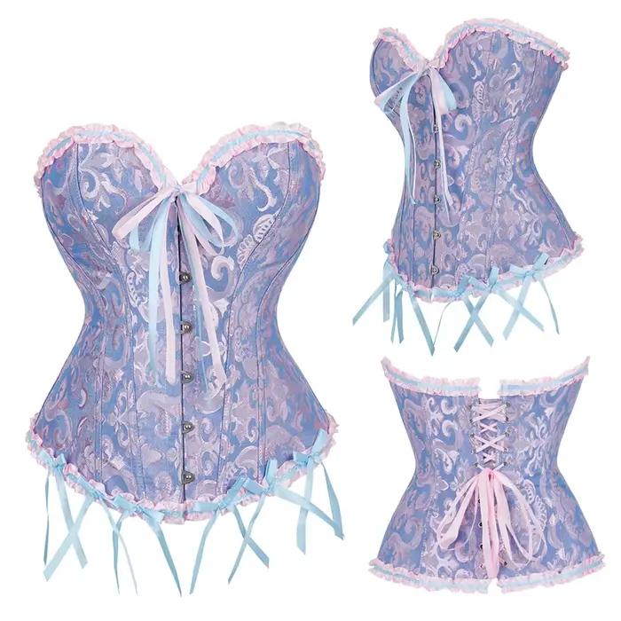 Corset rose pour femmes, Sexy et élégant, gothique, Jacquard, 12 sous-vêtements brodés floraux