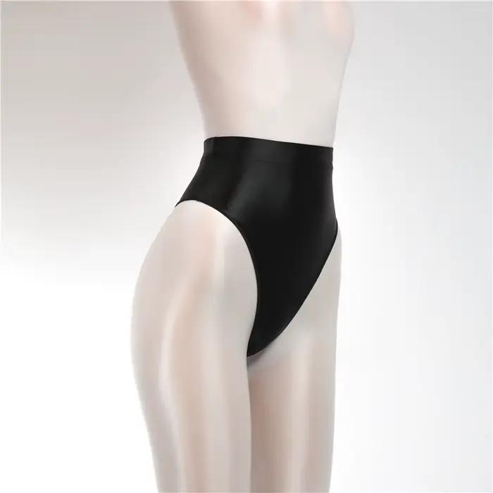 Lesklý saténový vysoký pás tangá transparentné vidieť cez Sexy krátka cukríková farba t-back olejové