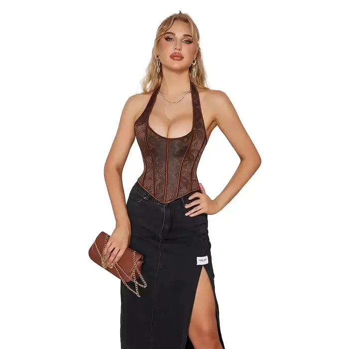 Corset Sexy avec sangle, Bustier grande taille pour femmes, broderie de fleurs, surbuste, torse court, Lingerie Vintage à la mode