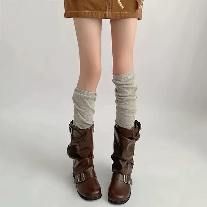 Chaussettes de nuit pour femme, chaussettes de cheville, chaussettes montantes, chaussettes de ballet, chaussettes en molleton, gris, blanc, pour l'automne, pour la salle de classe