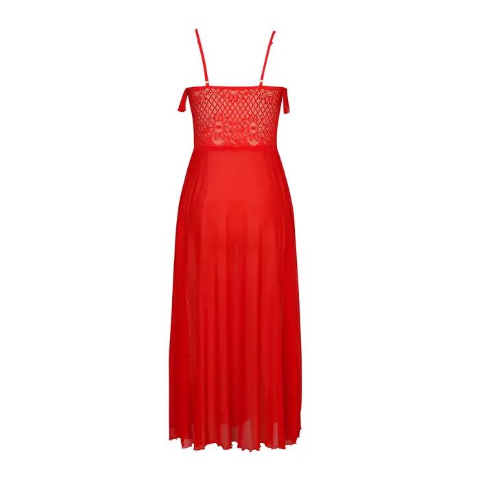 PerconsiderLace-Robe de lingerie en dentelle pour femme, fente haute, longue, maxi, sans couture, transparente, chemise de nuit séduisante, ensemble de pyjamas