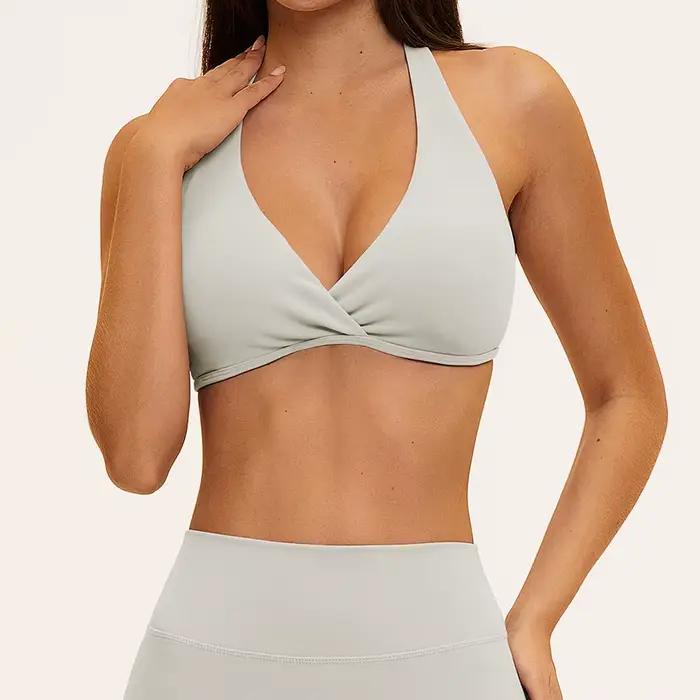 Soutien-gorge de yoga pour femme, sous-vêtements de sport pour la gym, sensation seconde peau, rembourré, hauts de fitness pour l'entraînement, sous-vêtements de sport yoga à col halter pour femme