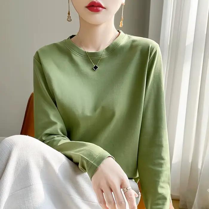 T-shirt en coton mercerisé pour femme avec col rond et coupe ample printemps été occassions spéciales bureau sortie ville