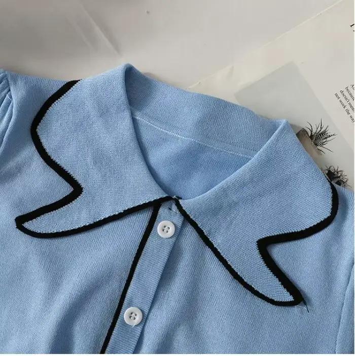 T-shirt court junior DAIZHIYUE avec patchwork pour femmes style streetwear été 2024 tricoté polyester viscose ajustement slim manche bouffante