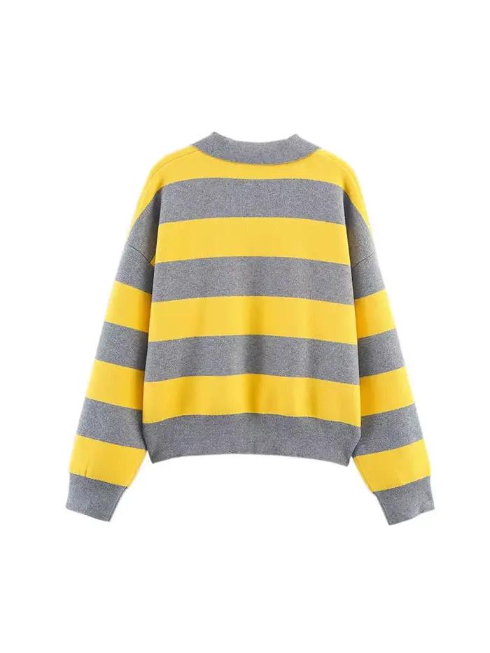 Nlzgmsj 2025 jeseň High Street Chic dámsky pruhovaný pletený sveter s dlhým rukávom Vintage štýl