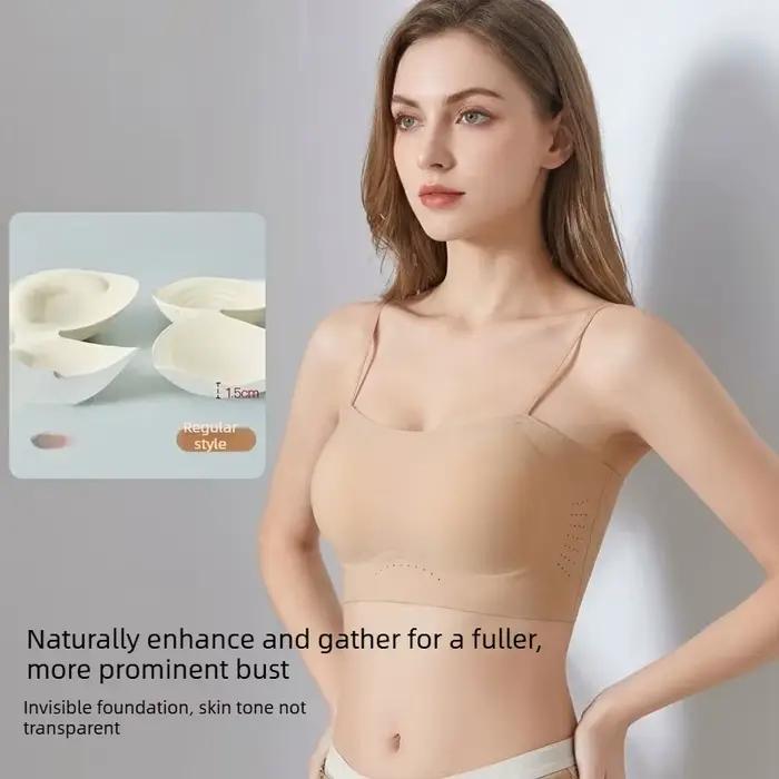 Soutien-gorge push-up à fines bretelles pour femme, sans couture, dos nu, type bandeau, rembourré, sans armatures, confortable pour le quotidien, idéal pour l'été
