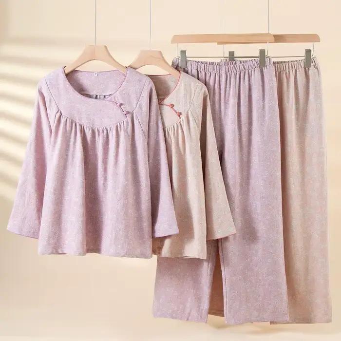Ensemble pyjama 100% coton pour maman, vêtements de nuit pour femmes d'âge moyen, coupe ample, grande taille, doux et respirant, cadeau pour maman