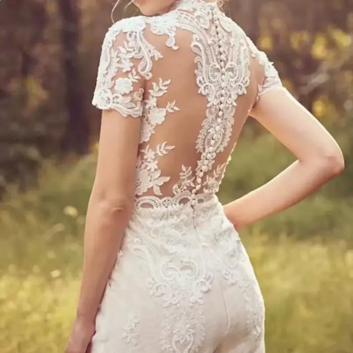 Combinaison élégante pour femmes, appliques en dentelle, manches courtes, col rond, robes de mariée, patients éducatifs, quel que soit personnalisé, 2025