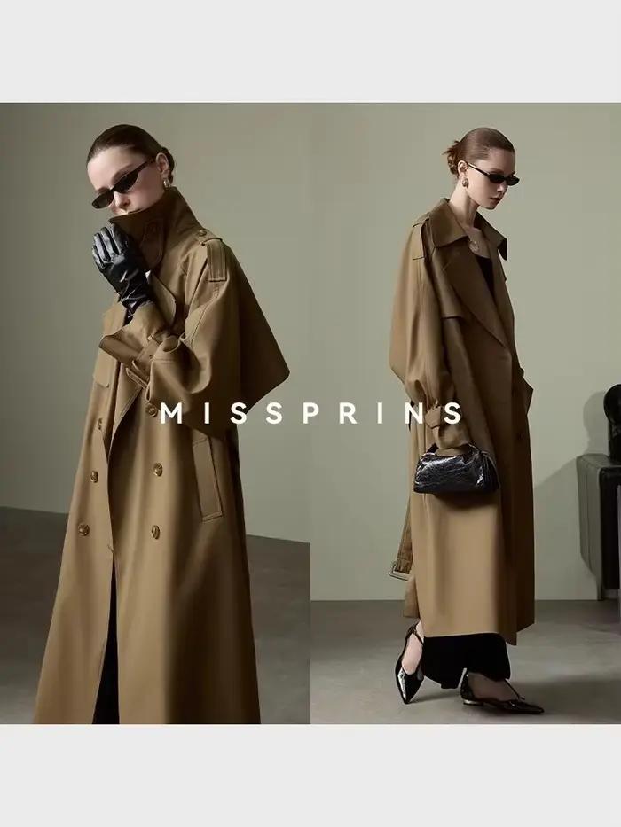 Lautaro jarný jesenný dlhý kaki trench kabát pre ženy s opaskom dvojradový zapínanie Chic luxus európsky dizajnér