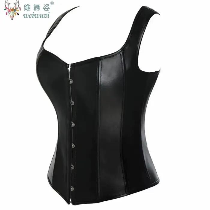 Corset sous-poitrine en cuir Steampunk pour femme, sexy, cincher de taille gothique à lacets, avec boucle en acier, lingerie sculptante amincissante