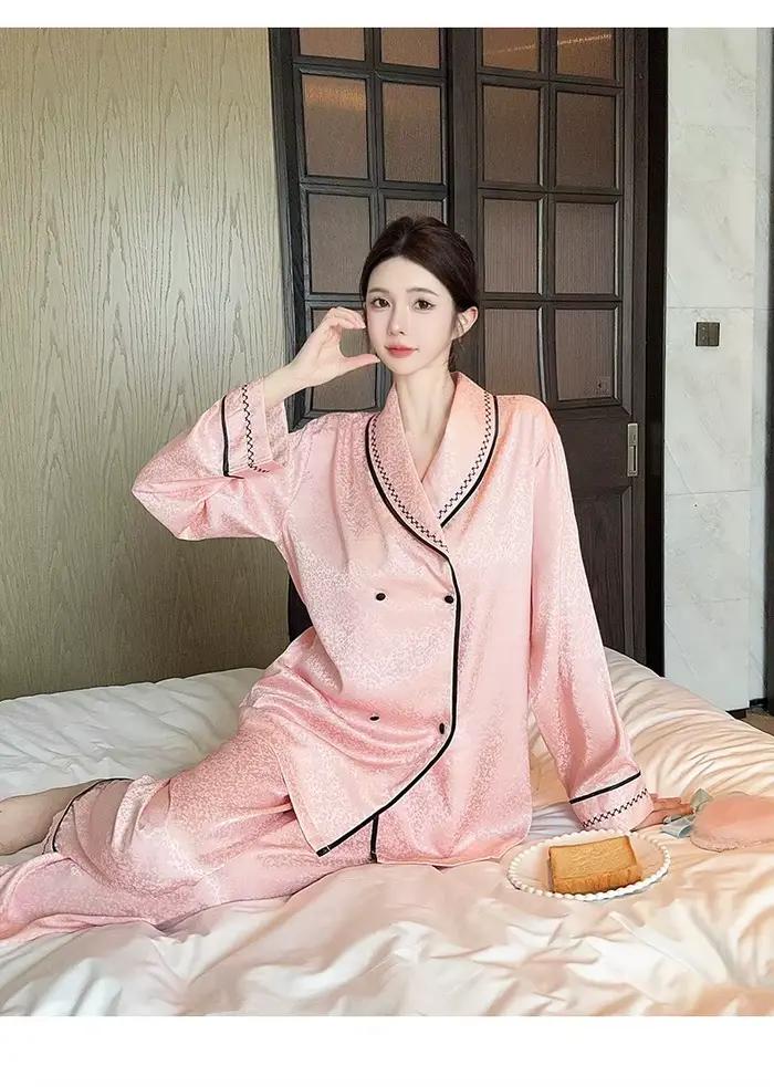 Mode femmes pyjamas ensemble haut de gamme revers chemise pantalon costume décontracté automne hiver maison vêtements vêtements de nuit pour femmes Pijama Mujer