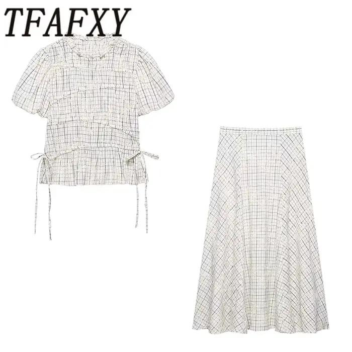 Ensemble blouson brodé et robe midi en forme de trapèze style Y2K pour femmes printemps été occassions spéciales