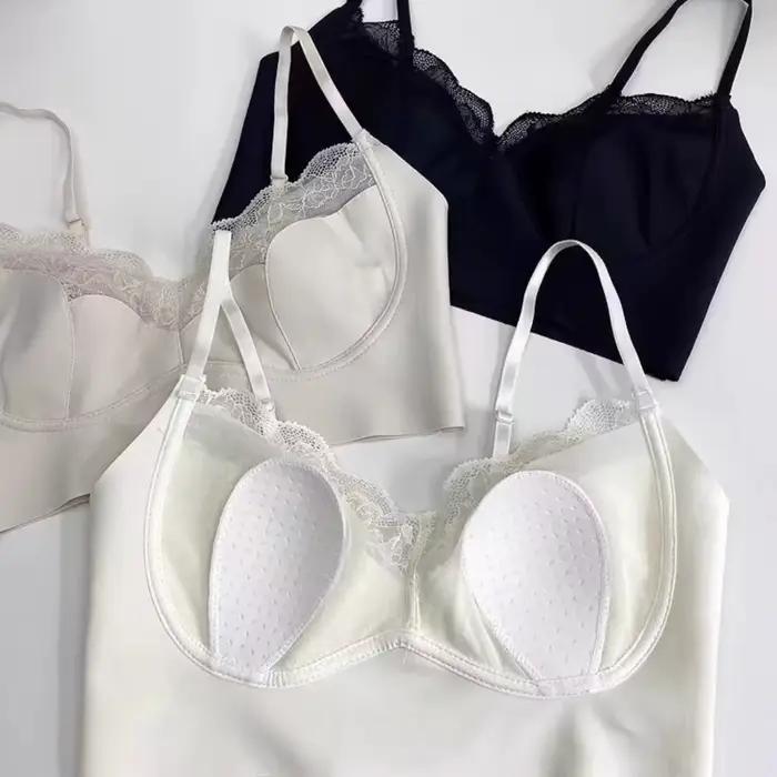 Soutien-gorge sans armatures 3/4 tendance avec coussinets ovales élastiques, lingerie féminine en dentelle, soutien-gorge dos en U, camisole pour femme