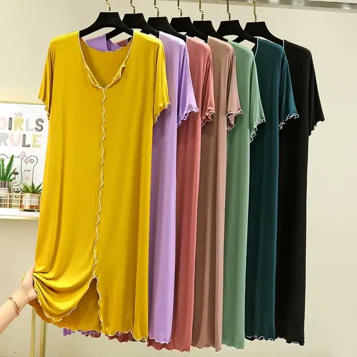 Été Modal robe de nuit femme nouveau décontracté col en V femmes chemises de nuit vêtements de nuit confortables chemise de nuit grande taille Homewear L-2XL