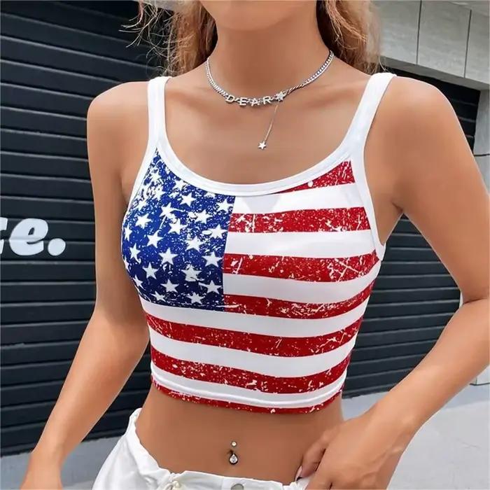 Gotický punkový nový 2024 americká vlajka krátky top Sexy odhalený chrbát tenké tank top pre ženy Mini vesta leto Y2k oblečenie