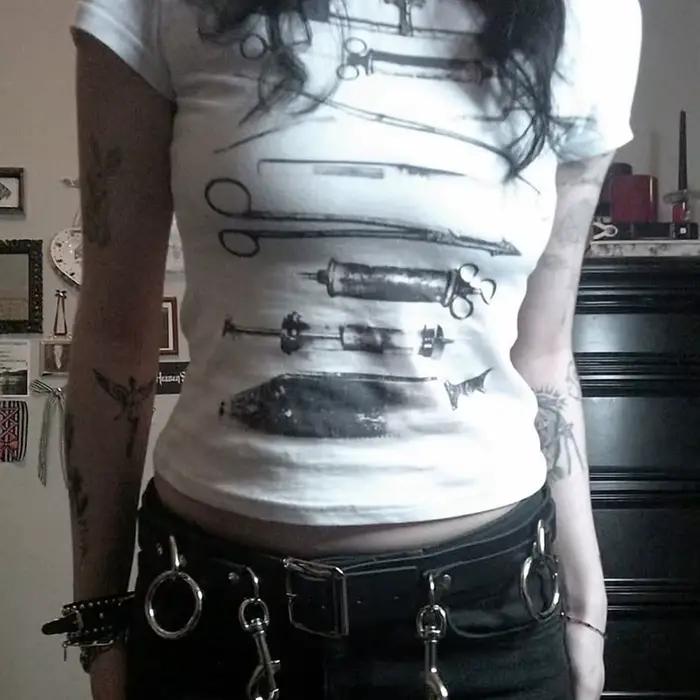 Harajuku Punk Goth Sexy kultúrne tričko pre ženy leto 90s Grunge grafické punkové