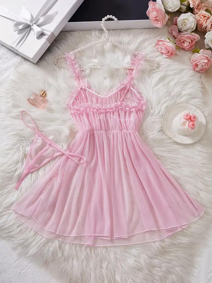 Chemise de nuit en dentelle rose pour femmes, robe de nuit douce de style féerique, vêtements de maison respirants, pyjama