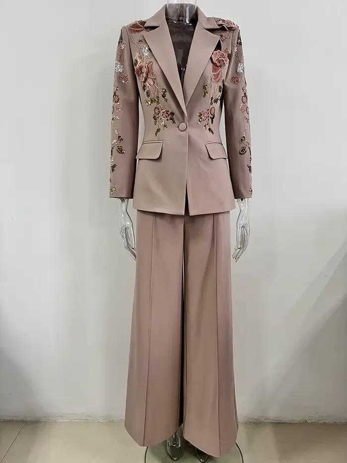 Ensemble de soirée O'ZACKET avec perles et motifs floraux pour femmes, haut de gamme, élégant et sophistiqué, parfait pour les soirées officielles