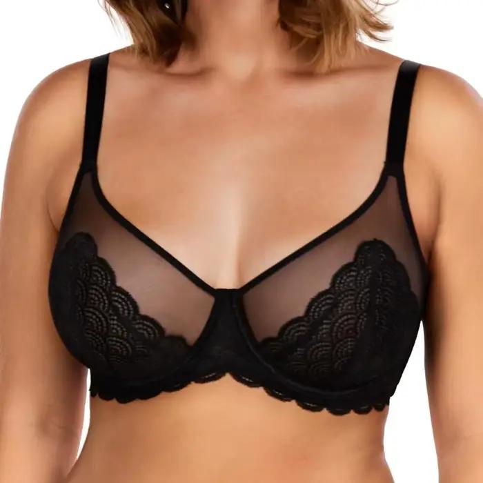 Ultra-tenký priedušný sexy krajkový podprsenka s pamäťovou penou z bavlny