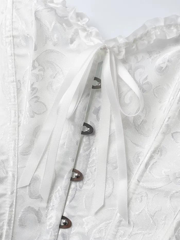 Biely korzet pre ženy, vypasovaný bustier so sťahujúcim dizajnom na svadby