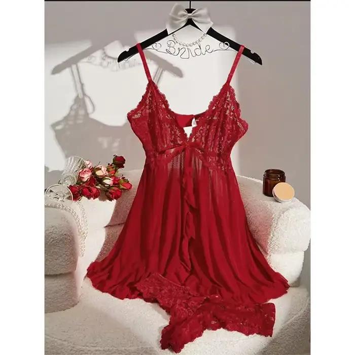 Été doux pure nuisette pyjamas chemises de nuit vert foncé licou robe femmes vêtements de nuit Sexy chemise de nuit string ensembles