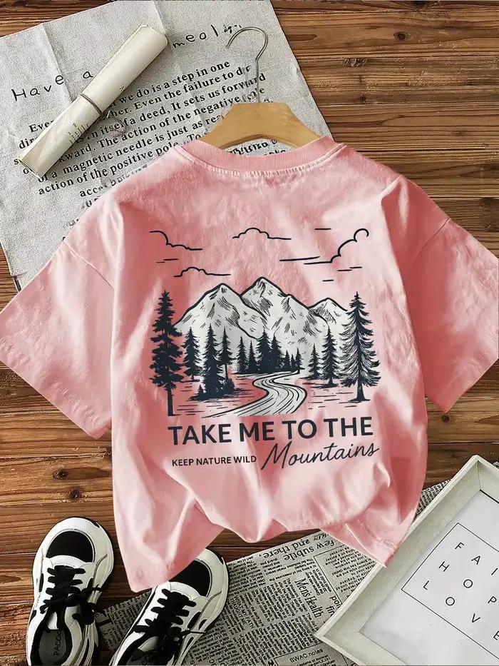 100% bavlnené tričko pre ženy s horskou krajinou a nápisom „Take Me To The Wild“ – ležérne