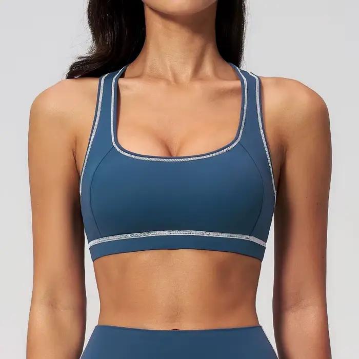 Soutien-gorge de sport brossé pour femme avec dos nageur, débardeur de yoga, vêtements de sport pour activités de plein air et course à pied
