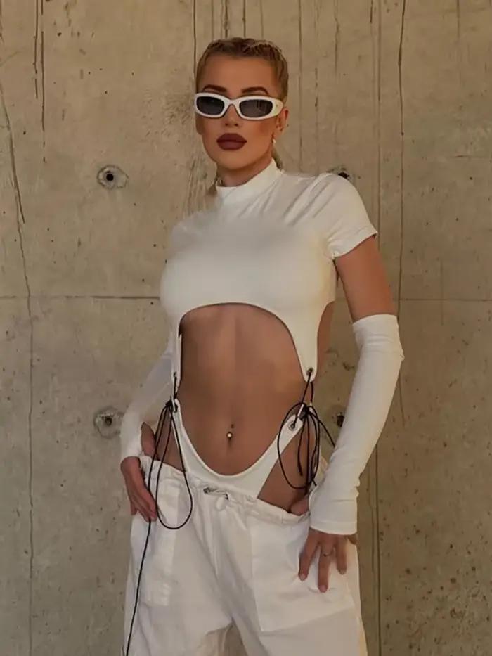 Body ajouré Sexy, Lingerie une pièce solide, Bustier à manches courtes, manches longues, Body Para Mujer De Vestir