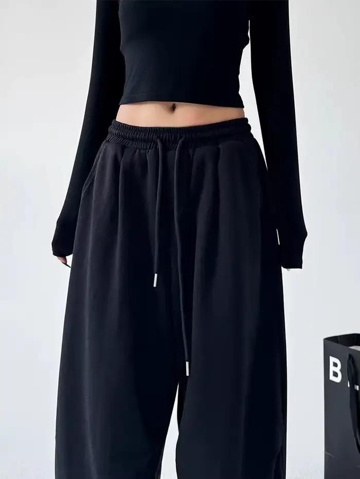 Y2K Harajuku široké nohavice na jogging pre ženy Streetwear Baggy oversized sivé športové