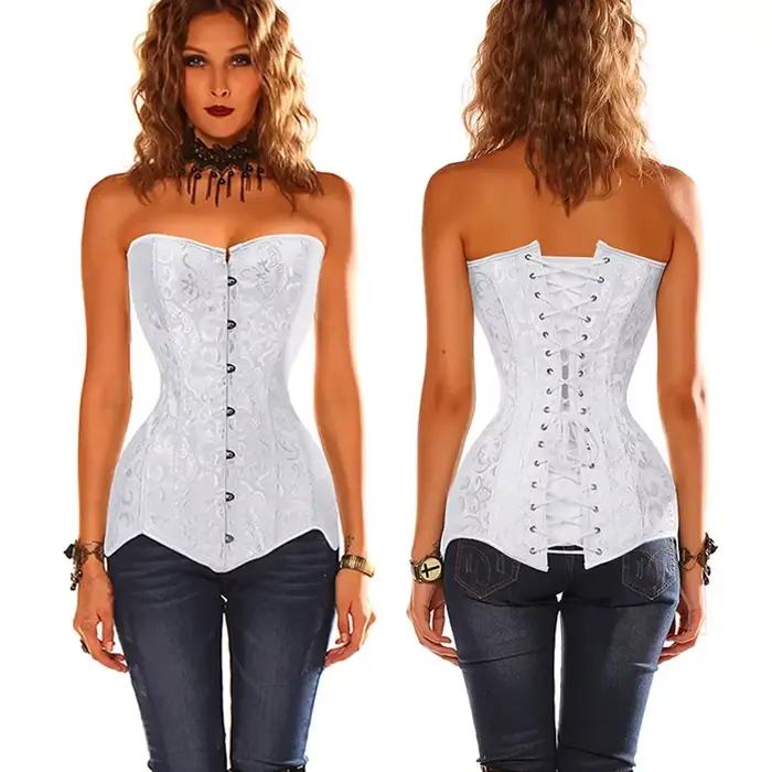 Corsets et bustiers pour femmes, haut de noël, Sexy, en Satin, Long torse, surbuste, brocart, Vintage, grande taille