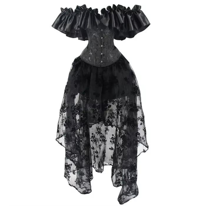 Corset victorien sexy en polyester et élasthanne pour femmes, avec volants, pour occasions spéciales et événements gothiques steampunk