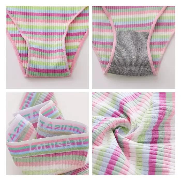 BZEL-Culotte Rayée Colorée pour Femme, Sous-Vêtement en Coton, Confortable, Lingerie Respirante