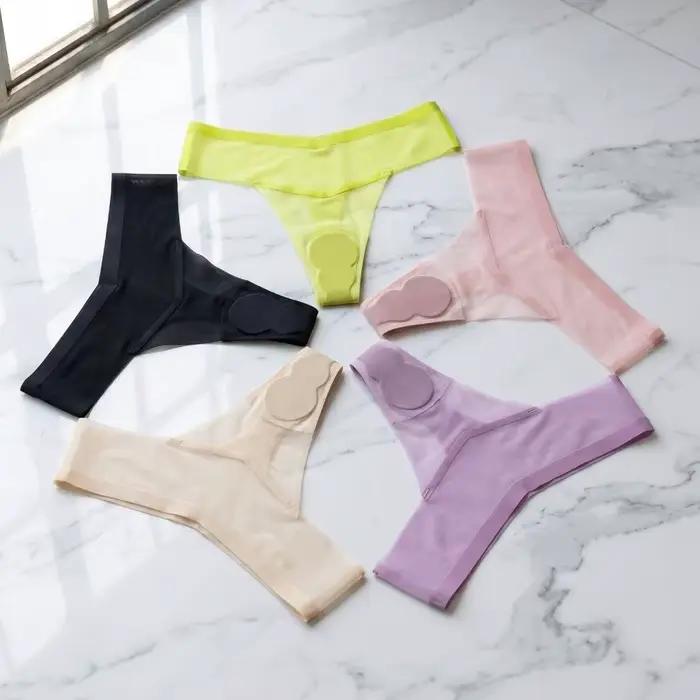 Culotte string transparente en soie glacée pour femme, sous-vêtement fin pour le yoga et le fitness, culotte d'été taille basse sans couture pour fille