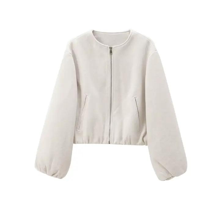 MUJER červená zipsová bomber bunda pre ženy mäkká skrátená