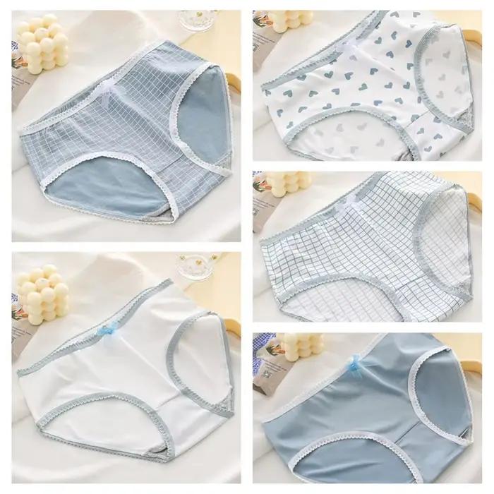 Culottes en coton à taille mi-haute pour femme, motif cœur, avec nœud et dentelle, style doux